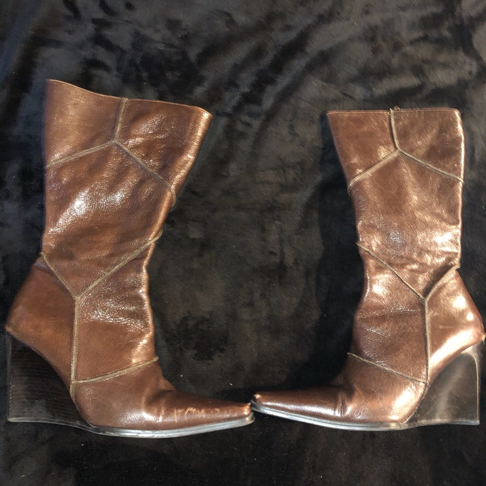 Brown wedge boots